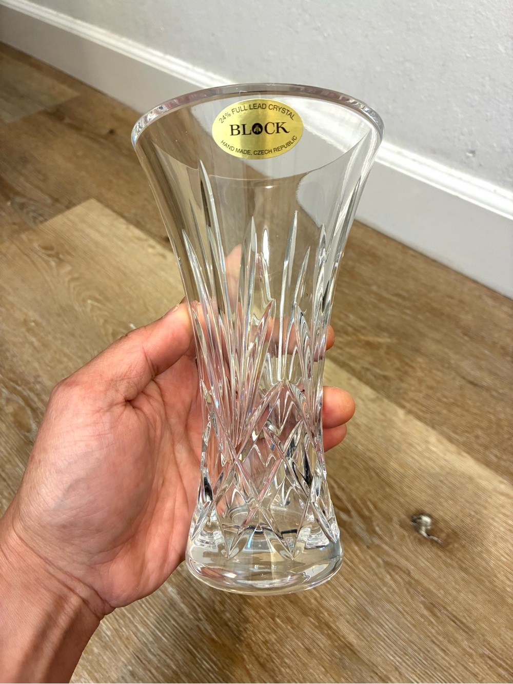 Vintage Block 24% full Lead Crystal Vase Handmade In Czech Republic